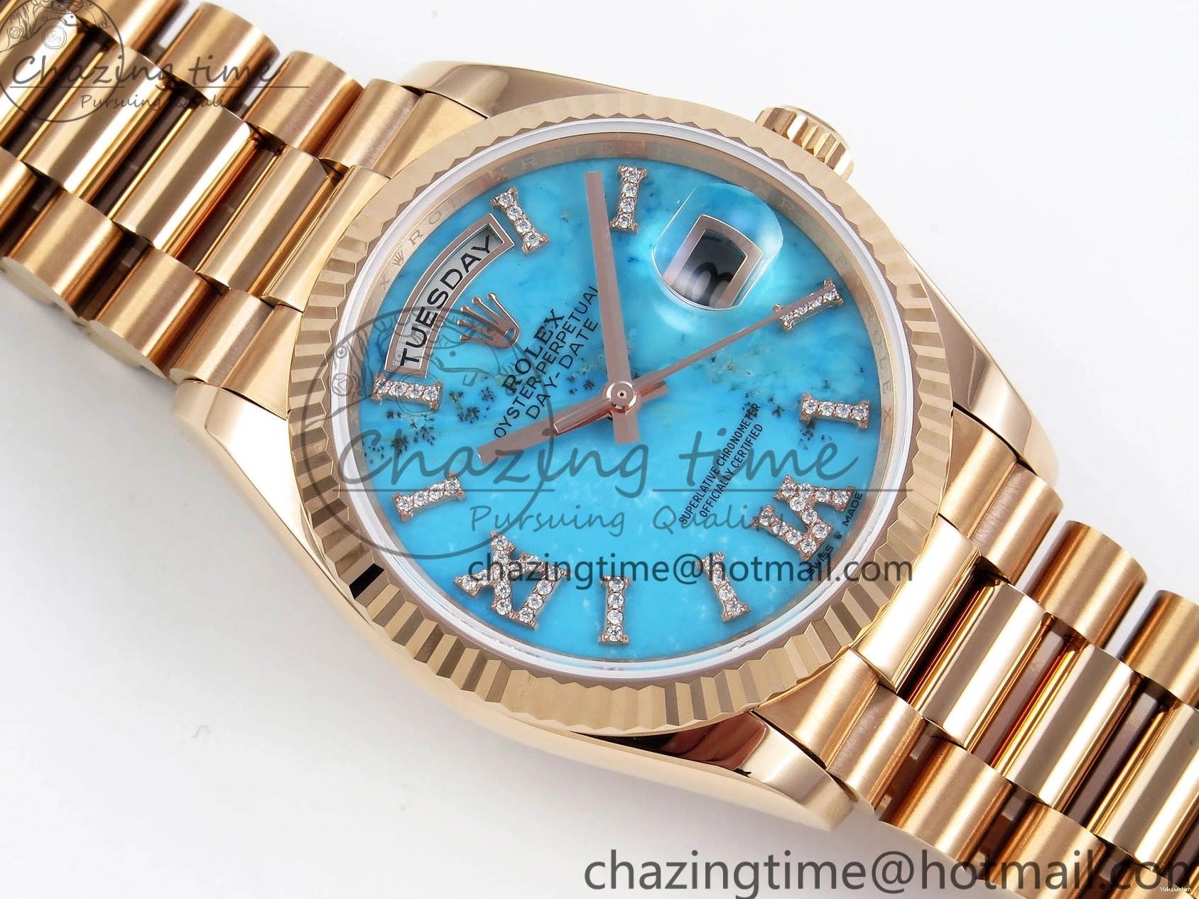 Day 1:1 Tiffany RAF Stone Edition on Best RG Blue RG Date A2836 Dial Bracelet Roman 36 0523